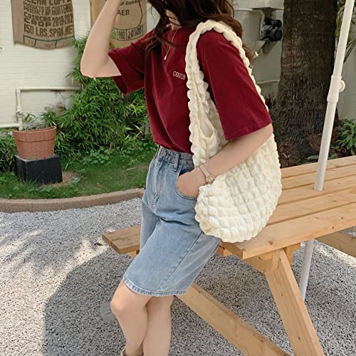 JBB Women Shoulder Tote Bag Pleated Cloud Shopping Handbag Undershirt Bags Students Simple Fashion Bubble Flower Summer