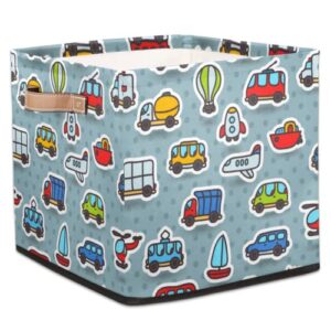 Cube Storage Bins 13 Inch Fabric Storage Basket Truck Plane Square Storage Bins Collapsible Nursery Storage Bin Organizer Basket Car Ship Storage Box for Shelves, Closet