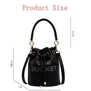 Bucket Bag For Women Leather Bucket Bag Purses, Crossbody Bags Drawstring Handbags Tote Hobo Bag Black