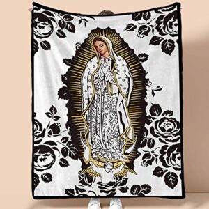 puurbol our lady of guadalupe virgen de guadalupe blanket throws virgin mary black and white