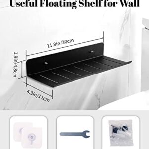 Amythe Floating Wall Shelf, Floating Shelves Wall Mounted for Bathroom/Kitchen/Laundry Room/Over-The-Toilet Storage, No Drilling Rustproof Space Aluminum Bathroom Shelf, Black, 11.8 inches