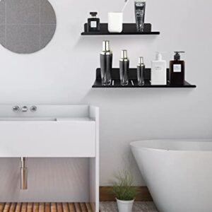 Amythe Floating Wall Shelf, Floating Shelves Wall Mounted for Bathroom/Kitchen/Laundry Room/Over-The-Toilet Storage, No Drilling Rustproof Space Aluminum Bathroom Shelf, Black, 11.8 inches