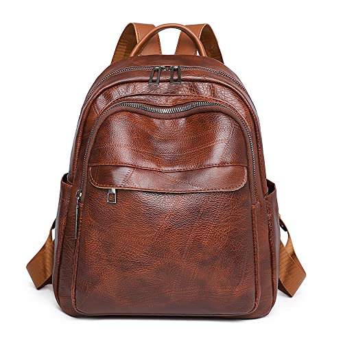 Chihutown Leather Backpack Purse, Large Capacity Casual Fashion Daypack for Women, Large Travel Bag (brown)