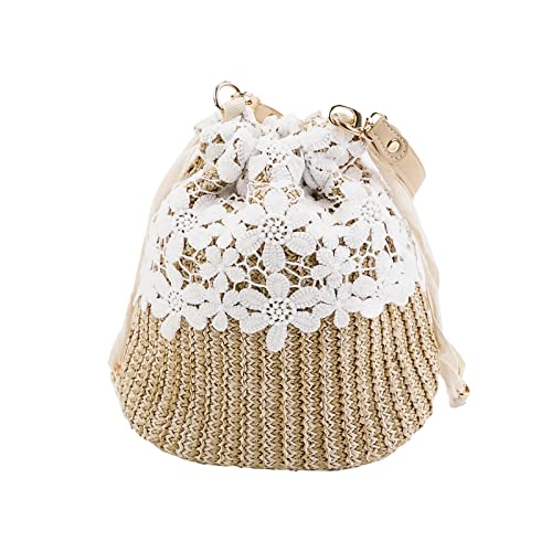 YAHUAN Straw Purses For Women Straw Handbag With Flower Lace Crochet Tote Bag Woven Straw Bags Crossbody Bags For Women (flower lace)