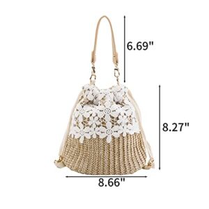 YAHUAN Straw Purses For Women Straw Handbag With Flower Lace Crochet Tote Bag Woven Straw Bags Crossbody Bags For Women (flower lace)