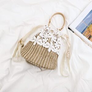 YAHUAN Straw Purses For Women Straw Handbag With Flower Lace Crochet Tote Bag Woven Straw Bags Crossbody Bags For Women (flower lace)