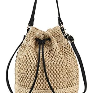 Obosoyo Women Straw Bucket Bags Drawstring Beach Bag Handwoven Crochet Tassel Purse Bohemian Shoulder Handbag