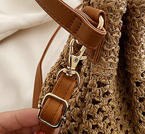 Obosoyo Women Straw Bucket Bags Drawstring Beach Bag Handwoven Crochet Tassel Purse Bohemian Shoulder Handbag