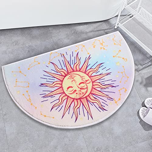 Creative semi-Circular Area Carpet Anti-Slip Super Absorbent Carpet,Sun and Moon mat,Shaggy Throw Rug for Living Room Bedroom Bathroom Home Decor (Constellation)