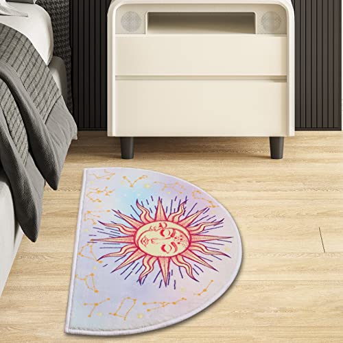 Creative semi-Circular Area Carpet Anti-Slip Super Absorbent Carpet,Sun and Moon mat,Shaggy Throw Rug for Living Room Bedroom Bathroom Home Decor (Constellation)
