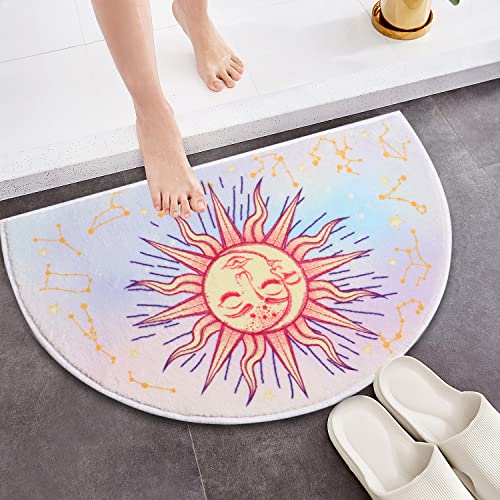 Creative semi-Circular Area Carpet Anti-Slip Super Absorbent Carpet,Sun and Moon mat,Shaggy Throw Rug for Living Room Bedroom Bathroom Home Decor (Constellation)