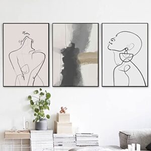 modern line painting abstract line wall art abstract sketch art women outline poster black and white abstract print woman silhouette poster minimalist line art black and beige art 16x24inchx3 no frame