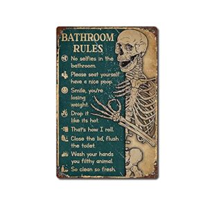 sanavie vintage tin signs retro metal sign bathroom rules skeleton vertical poster, decor poster,antique for bar kitchen, nostalgic decor- 8×12 inches, multicolor