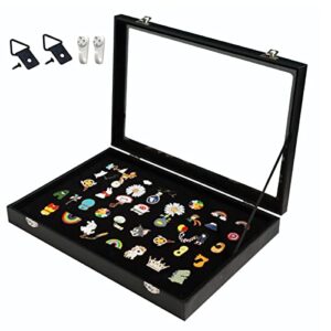 Pursuestar Black Dustproof Pin Display Case Shadow Box Frame with Hooks for Military Medal Jewelry Pin Badge Rings Necklaces Bracelets- 11x8 Inch