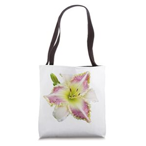 daylily blooming gardener pink yellow white flower tote bag