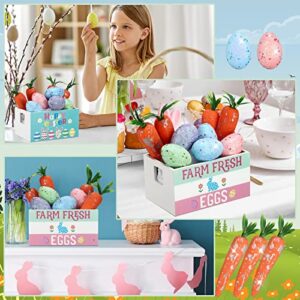 Bucherry Easter Mini Wooden Crate Set Easter Tiered Tray Decor Farm Fresh Eggs Wooden Basket with Easter Eggs and Carrots Easter Table Decor for Spring Kitchen Home Decor (Egg Style)