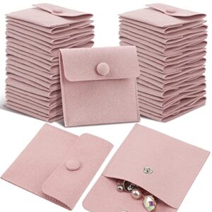 40 pieces microfiber jewelry pouch 8 x 8 cm, jewelry packaging bag luxury small jewelry gift bags package snap button with divider microfiber bag for bracelet necklace packaging (pink, 40 pcs)