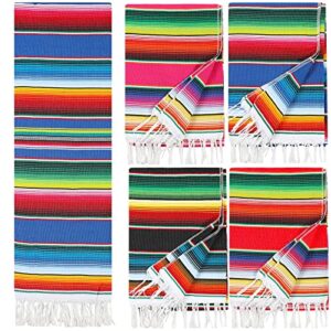 4 pcs large authentic mexican blankets colorful mexican serape blanket mexican striped throw blanket mexican fiesta beach blanket fringe cotton yoga blanket for home office outdoor camping picnic