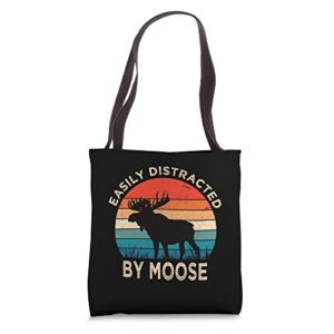 easily distracted by moose vintage funny moose tote bag