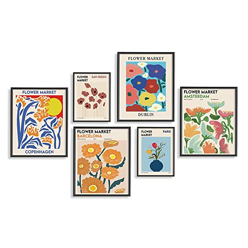 Mid Century Modern Decor - Museum Gallery Wall Poster Print - Set of 6 - Preppy Aesthetic Pictures - Abstract Minimalist Wall Art - Flower Market Wall Art - Danish Pastel Art Print - Henri Matisse Art