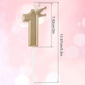 AIEX 3inch Birthday Number Candle, 3D Candle Cake Topper with Crown Cake Numeral Candles Number Candles for Birthday Anniversary Parties (Gold; 1)