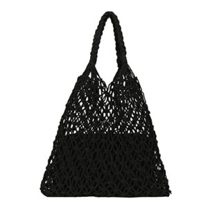 hobo handbags for women, fairy grunge aesthetic tote bags beach trendy crochet bags cute flower slouchy knit bag (a-black)