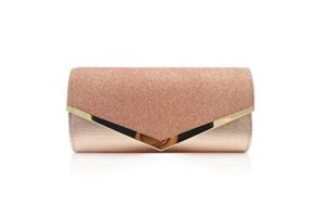 ootd land classic women evening bags envelope clutch purses with chain strap (rose gold)