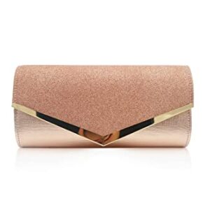 OOTD LAND Classic Women Evening Bags Envelope Clutch Purses with Chain Strap (Rose Gold)