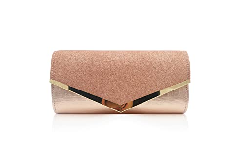 OOTD LAND Classic Women Evening Bags Envelope Clutch Purses with Chain Strap (Rose Gold)