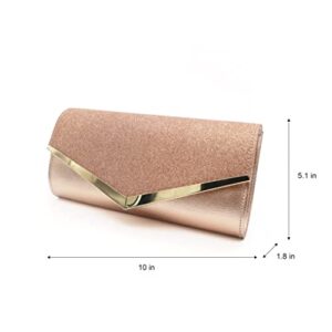 OOTD LAND Classic Women Evening Bags Envelope Clutch Purses with Chain Strap (Rose Gold)