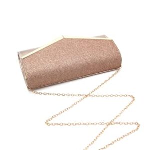 OOTD LAND Classic Women Evening Bags Envelope Clutch Purses with Chain Strap (Rose Gold)