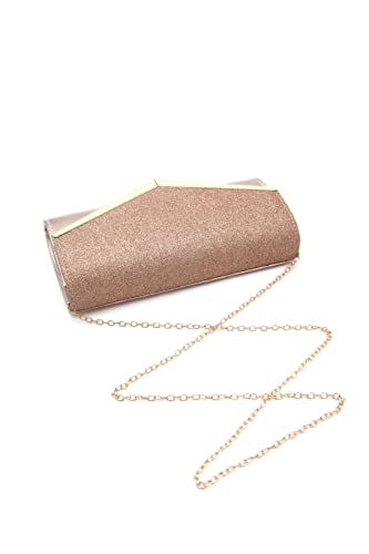 OOTD LAND Classic Women Evening Bags Envelope Clutch Purses with Chain Strap (Rose Gold)