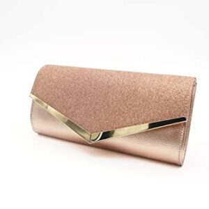 OOTD LAND Classic Women Evening Bags Envelope Clutch Purses with Chain Strap (Rose Gold)