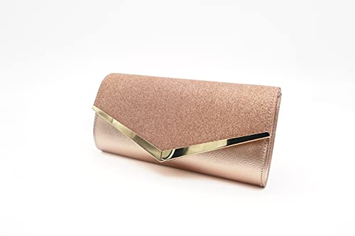 OOTD LAND Classic Women Evening Bags Envelope Clutch Purses with Chain Strap (Rose Gold)