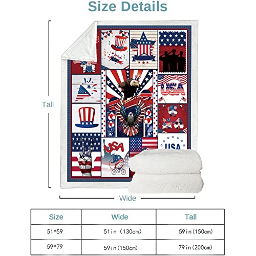 4th of July Decorations, Patriotic Gnome Blanket, Independence Day, 4th of July Citizenship Veteran Labor Day Gifts, Super Soft Warm Sherpa Throw Blanket for Couch Bed Sofa 50 x 60