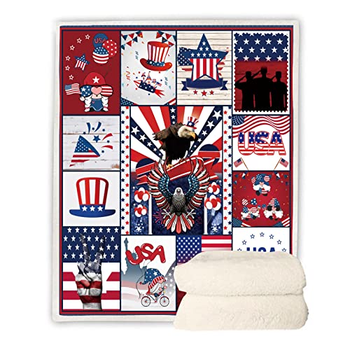 4th of July Decorations, Patriotic Gnome Blanket, Independence Day, 4th of July Citizenship Veteran Labor Day Gifts, Super Soft Warm Sherpa Throw Blanket for Couch Bed Sofa 50 x 60