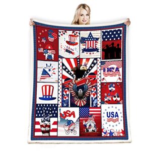 4th of July Decorations, Patriotic Gnome Blanket, Independence Day, 4th of July Citizenship Veteran Labor Day Gifts, Super Soft Warm Sherpa Throw Blanket for Couch Bed Sofa 50 x 60