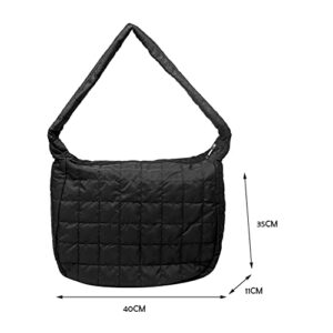 Women Puffer Bag Quilted Down Cotton Padding Shoulder Bag Large Puffy Tote Bag Autumn Winter Lightweight Crossbody Handbag