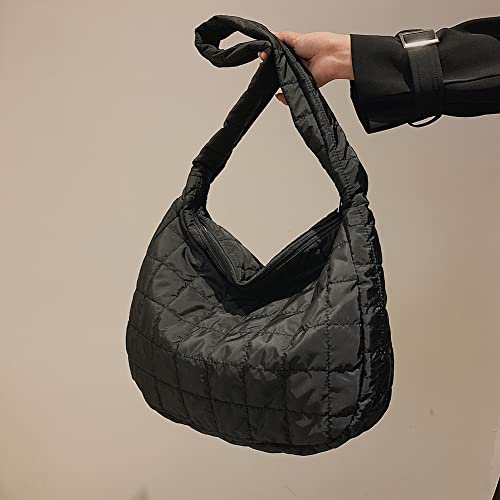 Women Puffer Bag Quilted Down Cotton Padding Shoulder Bag Large Puffy Tote Bag Autumn Winter Lightweight Crossbody Handbag