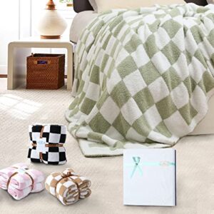 gcqc checkered throw blanket, knitted checkerboard grid gingham warmer comfort shaggy soft cozy fuzzy bed best gift blanket with box for home chair sofa couch camping travel