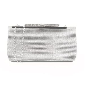 ootd land women’s evening bag curved glitter clutch for cocktail prom party with rhinestone lock (silver)