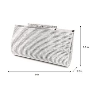 OOTD LAND Women's Evening Bag Curved Glitter Clutch for Cocktail Prom Party with Rhinestone Lock (Silver)