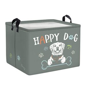 clastyle collapsible happy dog toy storage bin with handle grey rectangular puppy storage basket for pets toys clothes leashes, 15.7×11.8×11.8 in
