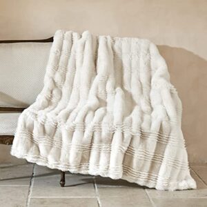 amélie home warm faux fur throw blanket, beige fuzzy soft blanket, special wavy pattern, comfy furry throw blankets for couch sofa chair bed, 50 x 60 inch