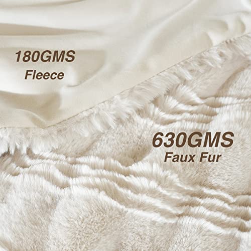 Amélie Home Warm Faux Fur Throw Blanket, Beige Fuzzy Soft Blanket, Special Wavy Pattern, Comfy Furry Throw Blankets for Couch Sofa Chair Bed, 50 X 60 Inch