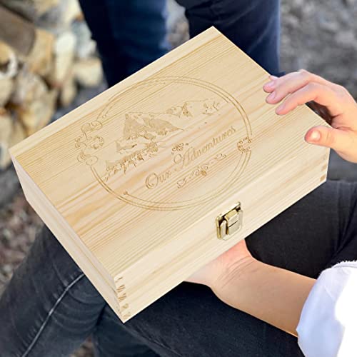 Wood Storage Box Container with Hinged Lid and Front Clasp, 8.6'' x 6'' x 3'' Personalized Memory Box Gift, Rustic Wood Boxes for Crafts DIY Storage Hobbies and Home Decoration