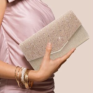 OOTD LAND Womens Evening Bag Glitter Sequins Clutch Purse for Wedding Party Prom Purse with Rhinestone (Champagne-2)