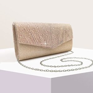 OOTD LAND Womens Evening Bag Glitter Sequins Clutch Purse for Wedding Party Prom Purse with Rhinestone (Champagne-2)