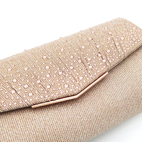 OOTD LAND Womens Evening Bag Glitter Sequins Clutch Purse for Wedding Party Prom Purse with Rhinestone (Champagne-2)