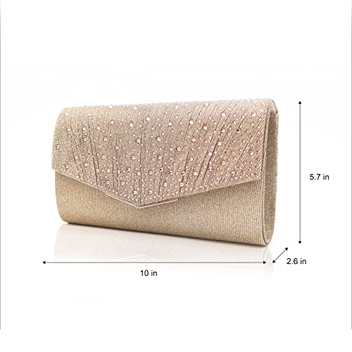 OOTD LAND Womens Evening Bag Glitter Sequins Clutch Purse for Wedding Party Prom Purse with Rhinestone (Champagne-2)